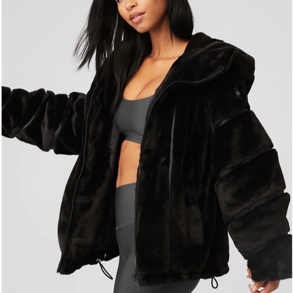 ALO Yoga Jackets & Blazers - ALO Yoga Black Plush Faux-Fur Hooded Jacket